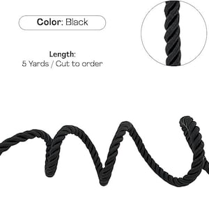8mm Black Satin twist cord decoration trim braided Shiny Cord Choker Thread Twine String Rope Supplies Price per 5 Yards