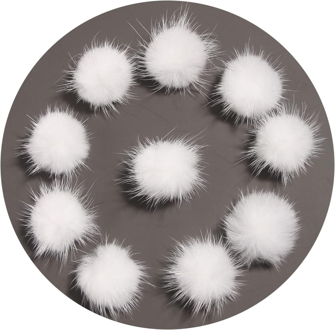 White Fur Pom Poms Balls, Pack of 9, Soft Round Pompom Keychain