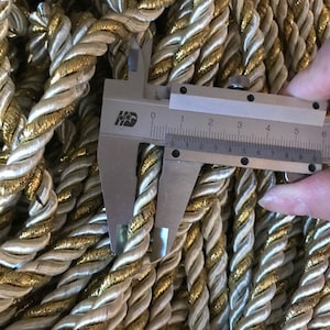 7mm Satin Twist Cording White/Metallic Gold Decoration Trim Braided Shiny Cord Choker Thread Twine String Rope Supplies Price per 5 Yards