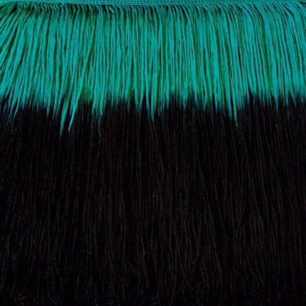 7'' Inch Long Fringe Two Tone Color Black and Teal Chainette Fringe Price Per Yard