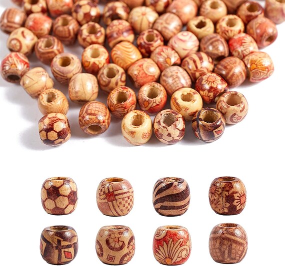 100pcs Afrian Macrame Wood Beads for Craft Beads, Hair Braids Natural  Painted Wooden Hair Beads for Women Girls Boys Craft Making Home Décor 