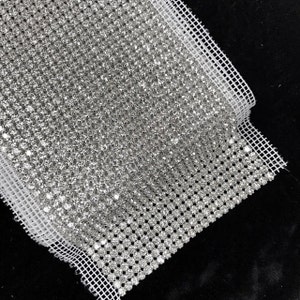 Crystal Or Crystal AB Rhinestone Mesh With Silver Setting Sewing Trim Wedding Cake Banding 1 Yard 24 Rows