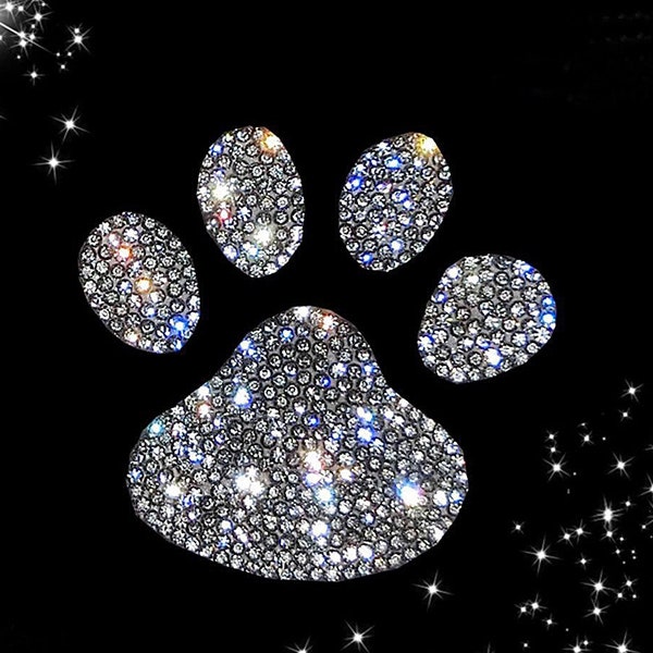 2 pcs Mini Paw print Crystal Decal Emblem Decoration Rhinestone Transfer Iron on Crystal Bling Motif for Hat ,Jacket, Gymnast Accessories