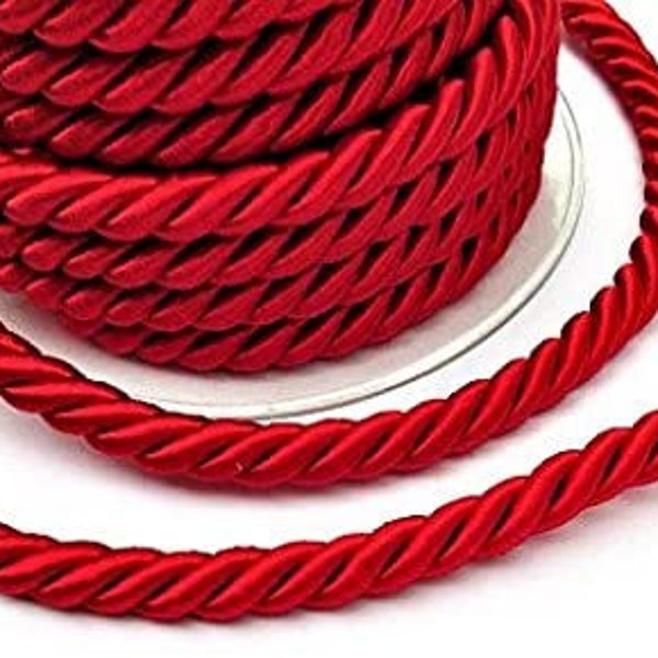 8 mm rosso flangiato corda passamaneria tappezzeria cuscino corda di raso prezzo per 5 yarde