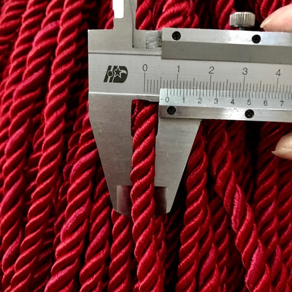 7mm Deep Red Satin Twist Cord, Deep Red Decoration Trim (5yards) Braided Cord Shiny Cord Choker Thread Twine String Rope Piping Supplies