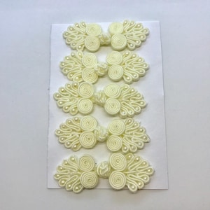 Ivory Bead Chinese Frog Closures: Rayon & Cotton Fasteners (5 Pairs)
