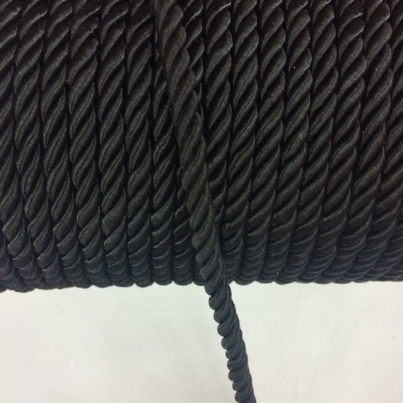 9mm Black Satin Twist Cord, Black Decoration Trim 5 Yards Braided