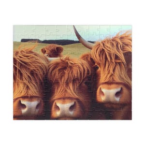 Westhighland Cow Selfie Jigsaw Puzzle, Farm Animal Lover Gift, Entertainment, Relaxation, DIY Craft, Wall Art Decor, Unique Home
