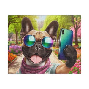 Rompecabezas, selfie de bulldog francés, rompecabezas de perro lindo, juego de rompecabezas divertido, actividad familiar, juguete para aliviar el estrés