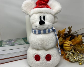 Muñeco de nieve de Mickey Mouse de Disney Store 2001, Mickey navideño vintage, 30 cm de alto