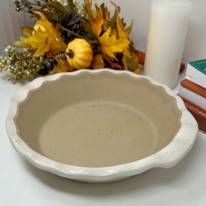 Pampered Chef New Traditions Collection Heritage Stoneware Deep Dish Pie Plate, 9&quot; Pie Plate, Stoneware Pie Dish, Large White Pie Dish