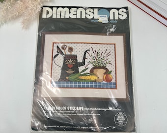 Vintage Dimensions Counted Cross Stitch Kit Collectibles Still Life, 1983 NOS Charles Wysocki Style