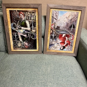 The Name of the Wind Playing Card Kickstarter Reward Poster Print, Patrick Rothfuss, Kvothe King of Spades, Denna Queen of Spades, Framed