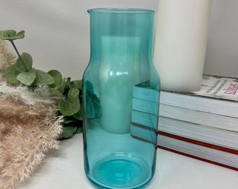 Jonathan Adler Biba Glass Carafe Teal Bedside Water Pitcher, Vintage Style