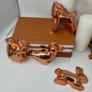 Vintage Copper Tin Mold Cake Pan Jell-o Mold, Squirrel Duck Horse Rabbit, Farmhouse Kitchen Decor, Nursery Decor, Copper Collection