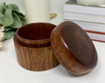 Hand Turned Wood Salt Cellar Dark Stained Wood Lidded Bowl 3.5 Inch Round