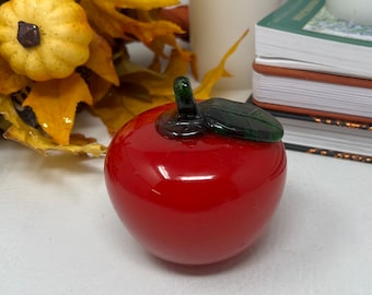 Manzana vintage de vidrio rojo soplado a mano, estilo Murano.