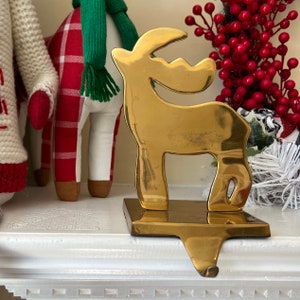 Vintage Gold Reindeer Stocking Hanger, Vintage Christmas Stocking Holder, Mantle Shelf Stocking Holder, Vintage Christmas Decor, Reindeer