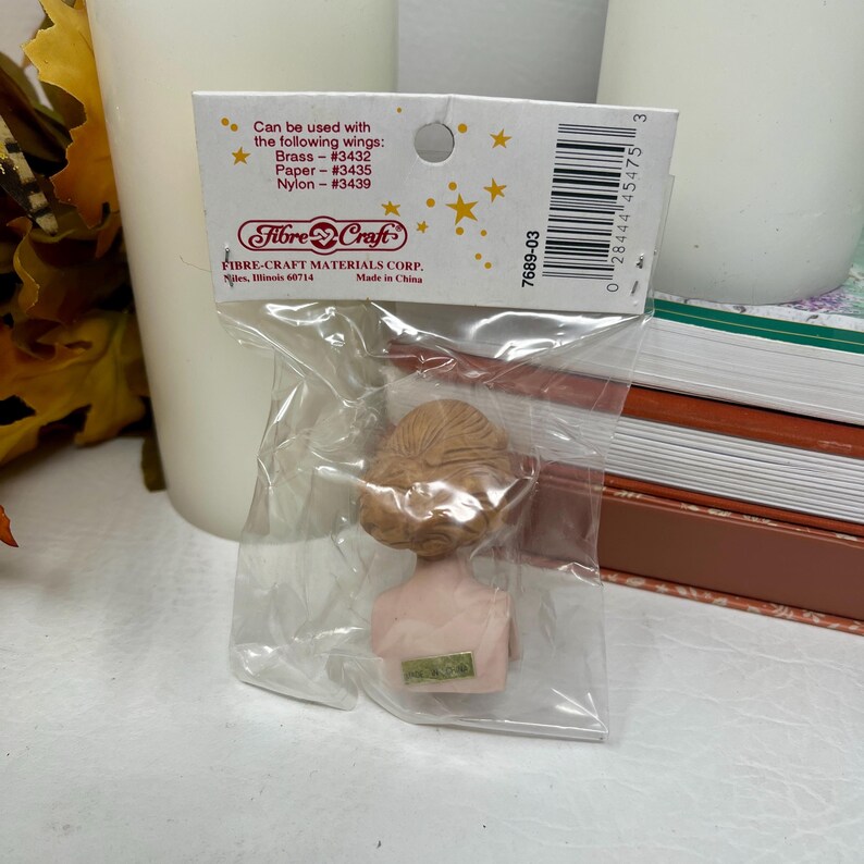 May include: A small doll head in a clear plastic package. The doll head is light brown with a pink torso. The packaging includes text that reads "Fibre-Craft Materials Corp." and "Made in China."