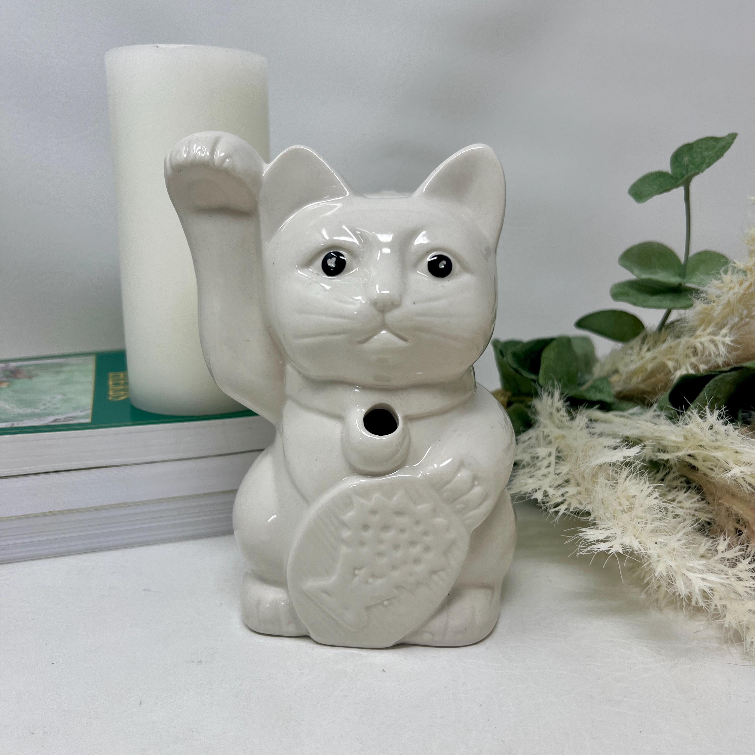 【Tiffany & Co.】  猫 フラワー 置物 Vintage Benihana Lucky Cat Planter | White Ceramic Maneki Neko