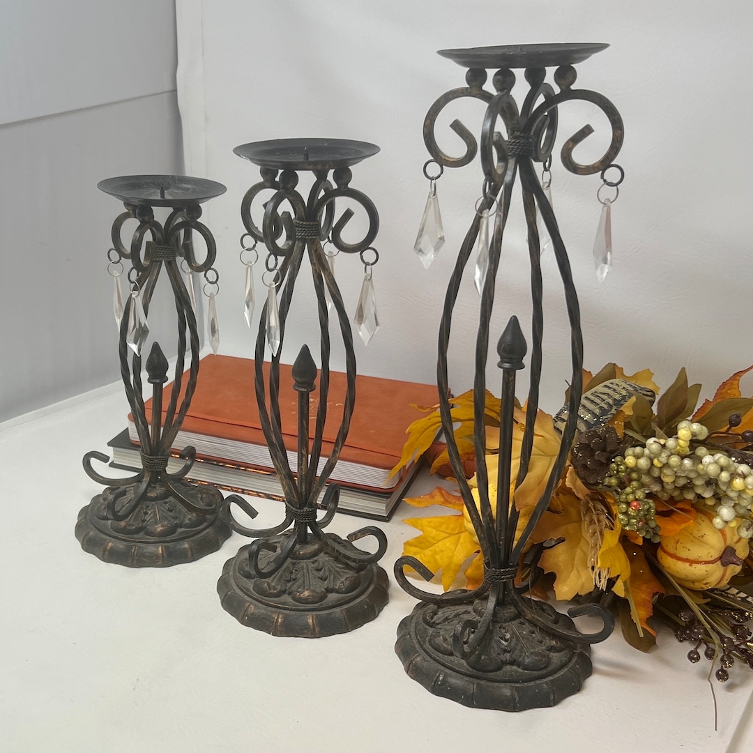 Vintage Pillar Candle Holder, Heavy Metal Candlestick, Candle Display