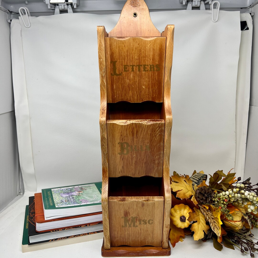 Vintage Mid Century Wood Letter Organizer, Brown Wood Wall Hanging ...
