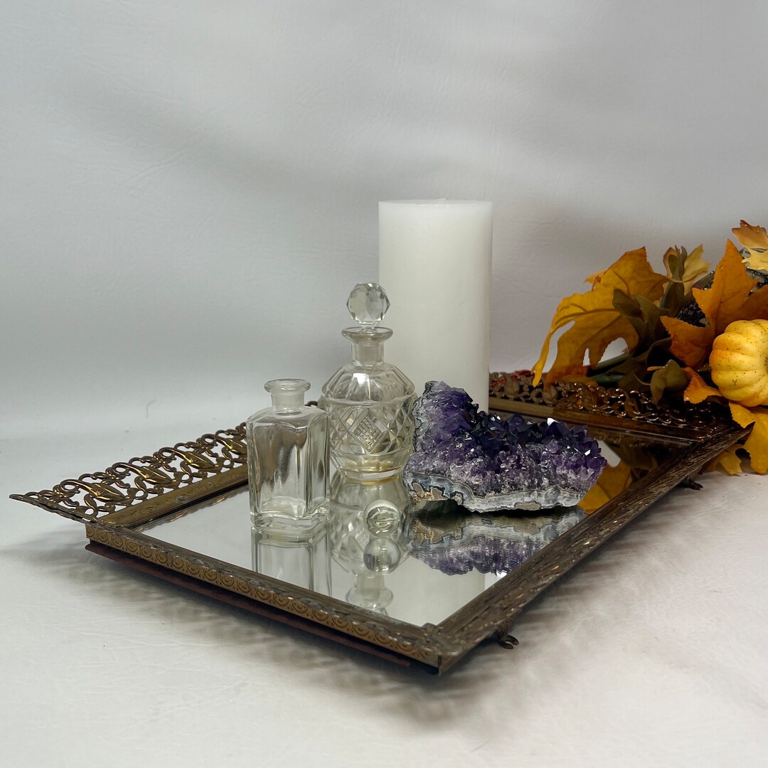 Vintage Vanity Mirror Tray Rectangle Bronze Filigree Mirror Etsy