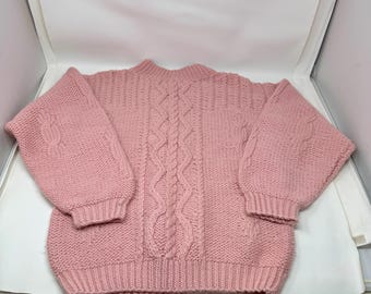 Sweter vintage w kolorze różowym z wełny, Muskoka Lakes, rozmiar średni, styl wiejski, 100% wełny