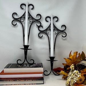 Brown Metal Taper Candle Wall Sconce Pair of 2 Decorative Curls, Taper Candle Holder, Metal Candle Holder, Vintage Candle Holder, Wall Decor