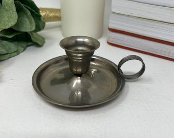Portacandele vintage Leonard in argento placcato con maniglia ad anello per il pollice, portacandele singolo a cono