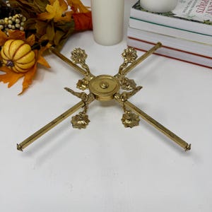 Vintage Brass Adjustable Trivet, English Regency Style Dish Cross with Shell Motifs