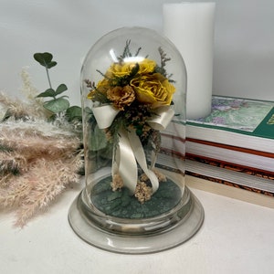 Eternal Rose, Vintage Freeze Dried Rose Floral Arrangement in Glass Cloche, Roses in Glass Cloche, Table Decor, Wedding Decor, Grown in USA