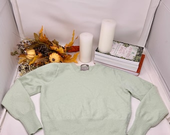 Maglione corto da donna J. Crew 100% cashmere, taglia S, verde menta, leggero, lavorato a maglia.