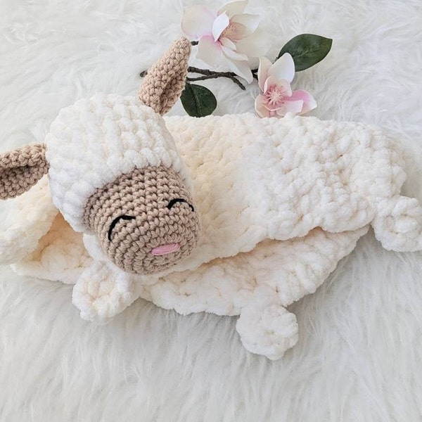 Crochet Handmade Lamb Lovey. Cream Baby Security Blanket. Unisex Baby Crib Toy. Baby Shower Gift. Newborn Gift. New Mom. Nursery Decor.