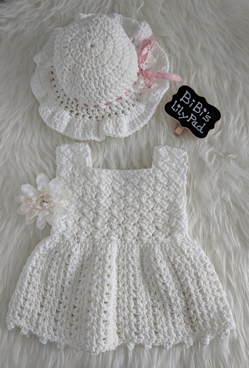 Crochet Baby Dress and Hat Cotton Baby Dress Set Handmade Baby Dress and Hat