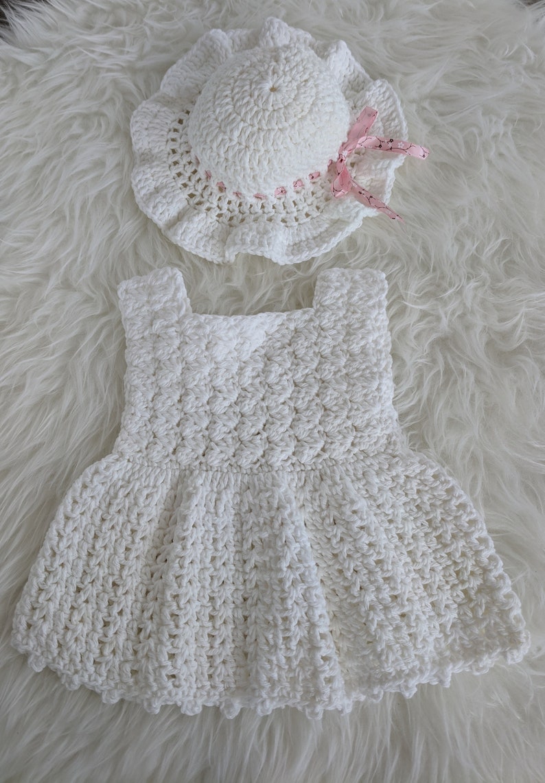 Crochet Baby Dress and Hat Cotton Baby Dress Set Handmade Baby Dress and Hat