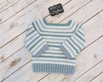Handmade Baby Sweater 6-9 mos. Crocheted Unisex Baby Sweater. Striped Baby Sweater. Baby Gift. Baby Shower. Newborn.