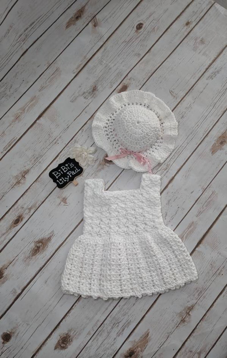 Crochet Baby Dress and Hat Cotton Baby Dress Set Handmade Baby Dress and Hat