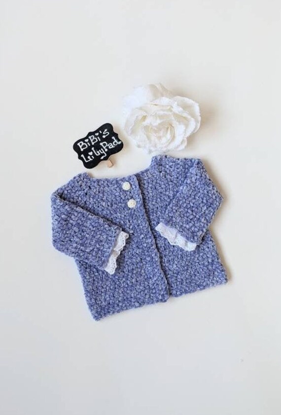 Handmade Baby Sweater 3 mos. Blue Velvety Baby Sweater. Etsy