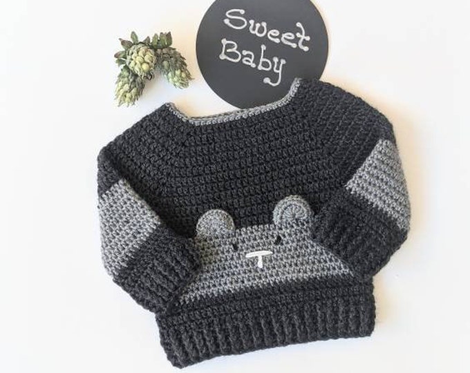 Handmade Baby Sweater 6 Mos. Crochet Baby Sweater. Gray Baby Sweater