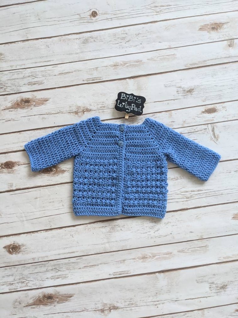 Handmade Unisex Baby Sweater Size 3-6 mos Baby Shower. Baby Gift Crochet Blue Baby Sweater