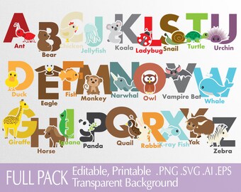 Download Clip Art Kids Alphabet Svg Cartoon Alphabet Svg Alphabet Svg Dxf Eps Animal Alphabet Svg Png Art Collectibles