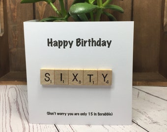 60th Birthday Card, Scrabble card, Age card, 60 yrs old card, Birthday Card, Free postage,