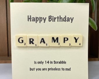 Card for Grampy , Happy birthday Grampy,  Grampy birthday card, Grampy greetings card, Family card, Scrabble Greeting C