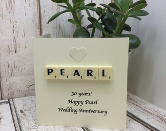 30th Wedding Anniversary, Pearl Wedding Anniversary, Pearl Anniversary Card, Scrabble Greeting Card, Thirtieth Anniversary, Pearl Wedding
