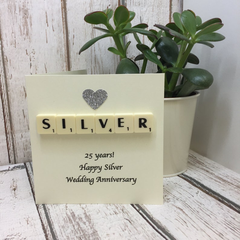 25th Wedding Anniversary Card, Silver Wedding Anniversary, Silver
