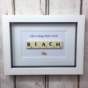 Beach gift, Beach decor, Beach themed gift, Beach related present, Nautical gift, Scrabble wall art, Christmas gift idea image 1