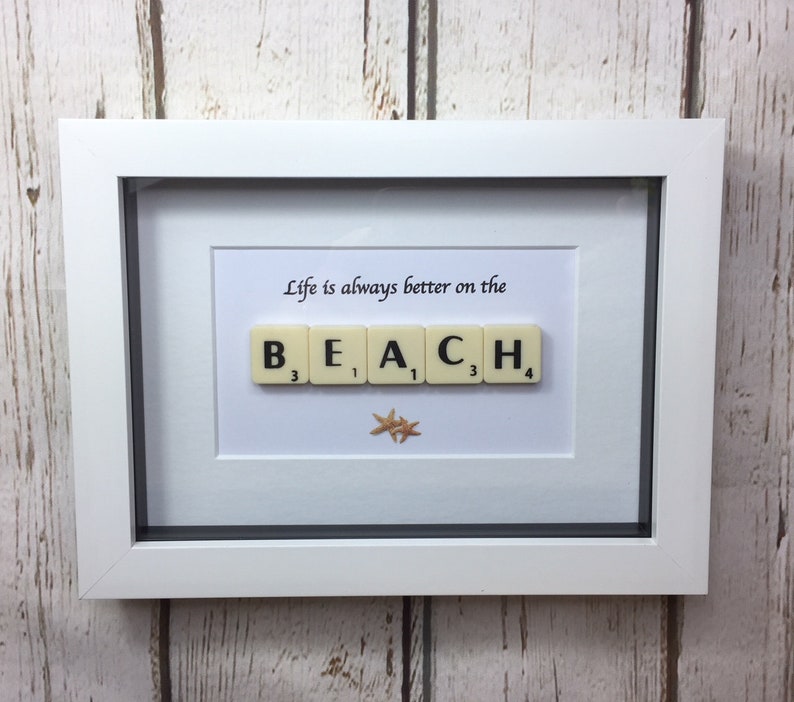 Beach gift, Beach decor, Beach themed gift, Beach related present, Nautical gift, Scrabble wall art, Christmas gift idea image 1