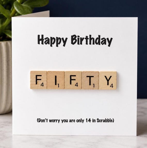50th Birthday card, Scrabble birthday card, Handmade 50th card, Personalised birthday card, Age card