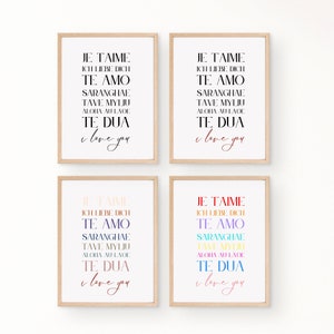 I Love You Print - Multiple Languages // Digital Download // Valentine&#39;s Day Minimalist Wall Decor // I Love You Printable Wall Art